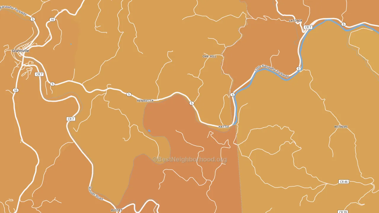 Map of the best neighborhoods in the Henrietta area, with better matches in green and worse matches in red