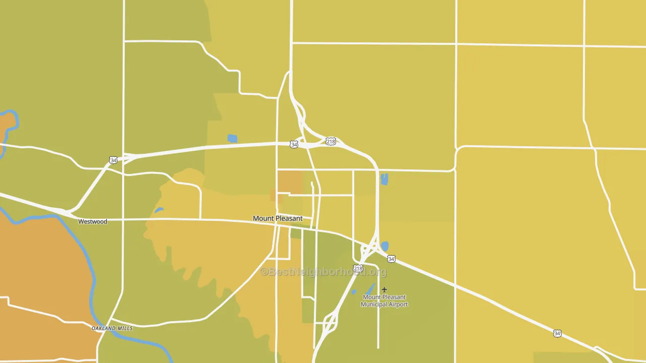 Map of the best neighborhoods in the Henry County area, with better matches in green and worse matches in red