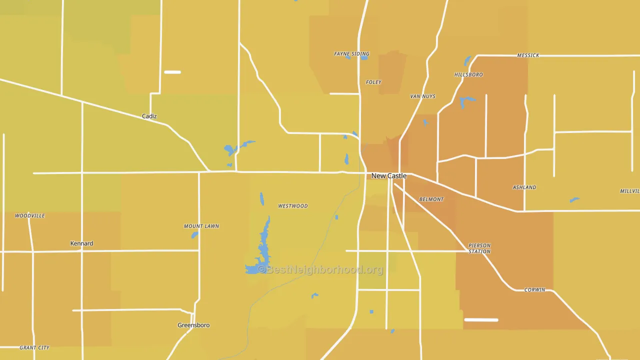 Map of the best neighborhoods in the Henry County area, with better matches in green and worse matches in red