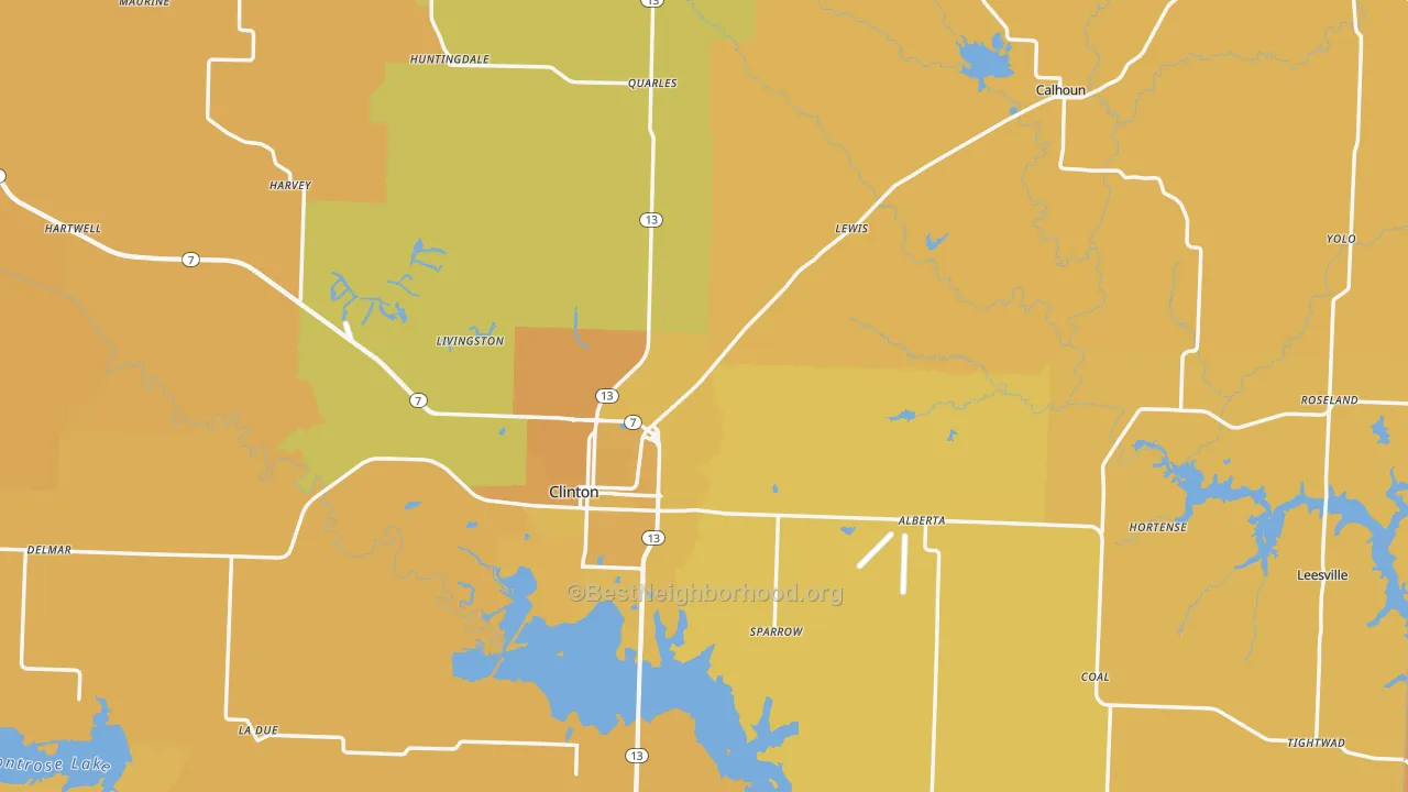 Map of the best neighborhoods in the Henry County area, with better matches in green and worse matches in red