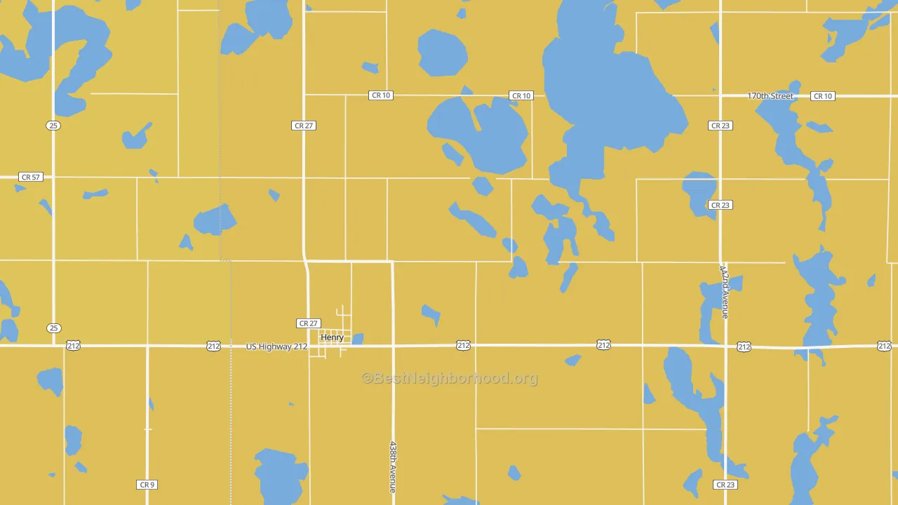 Map of the best neighborhoods in the Henry area, with better matches in green and worse matches in red