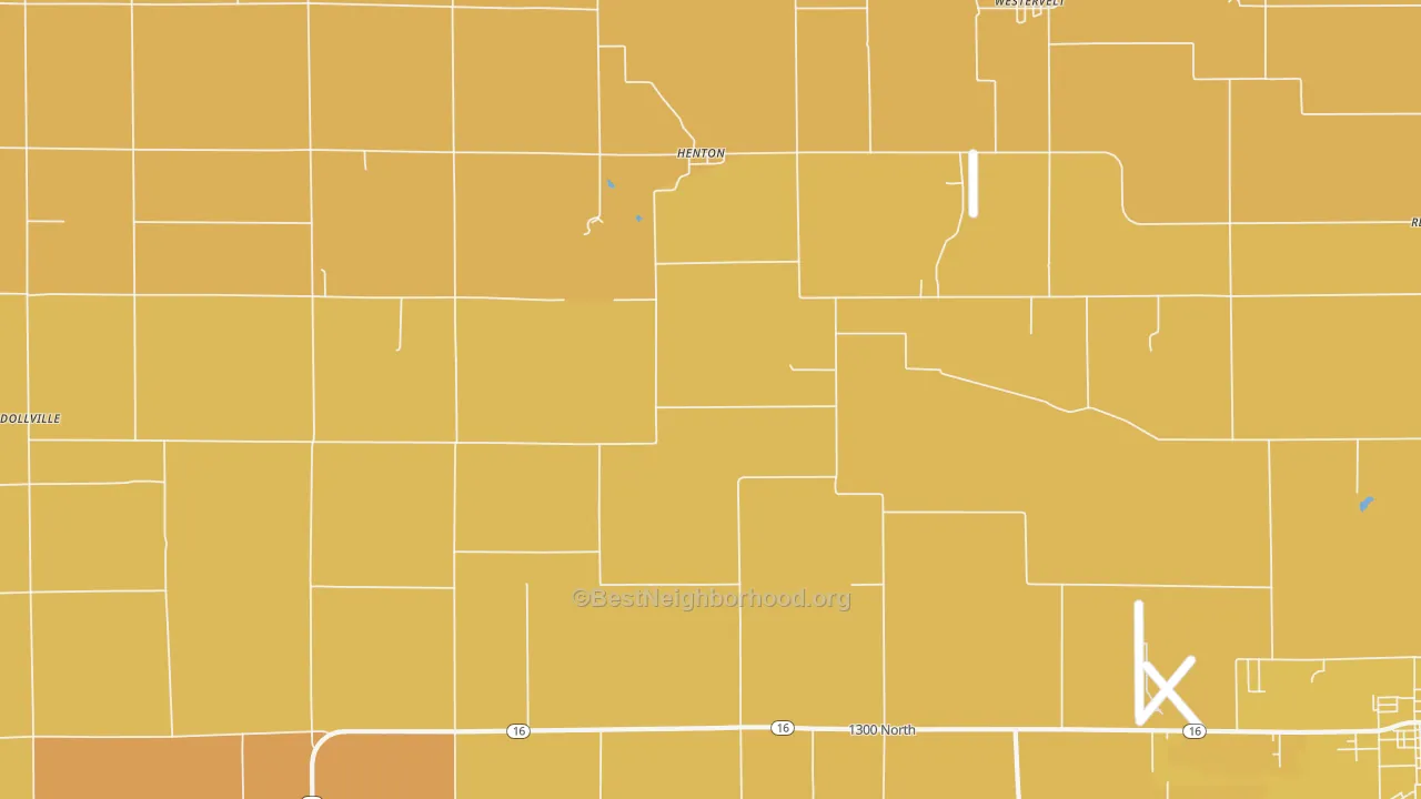 Map of the best neighborhoods in the Henton area, with better matches in green and worse matches in red