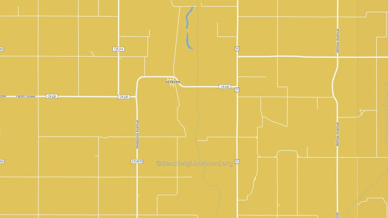 Map of the best neighborhoods in the Hepburn area, with better matches in green and worse matches in red