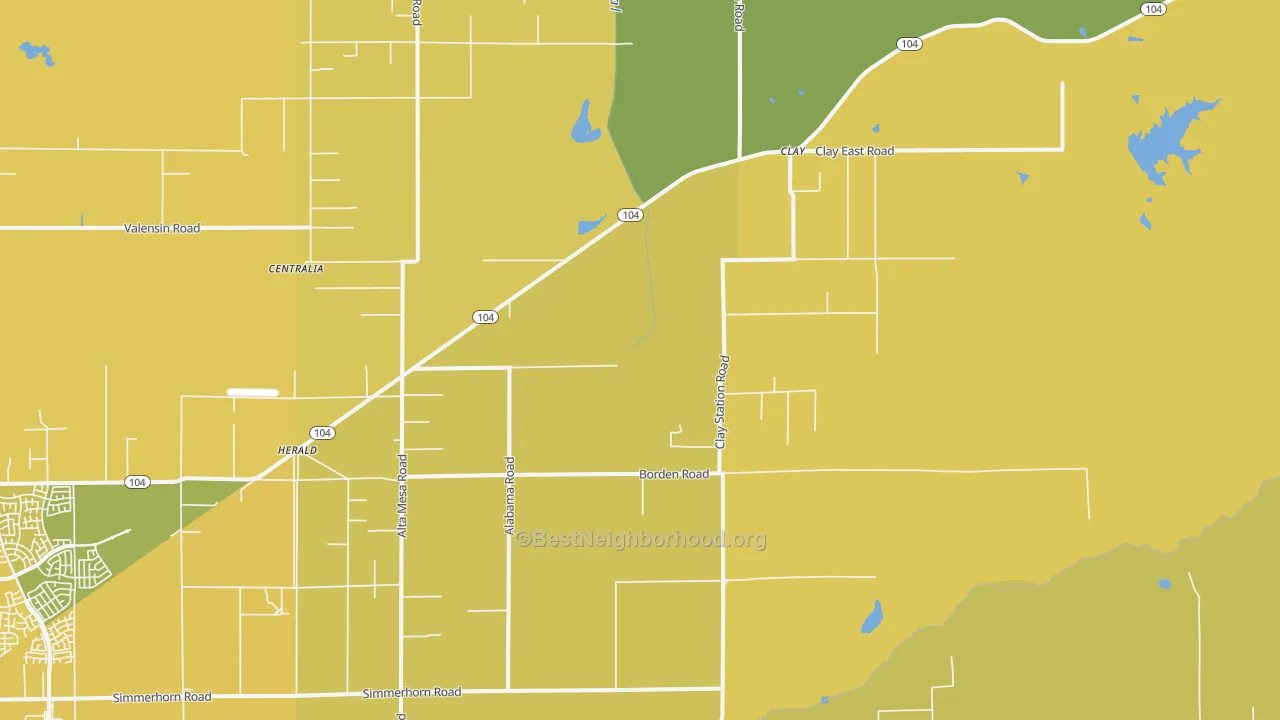 Map of the best neighborhoods in the Herald area, with better matches in green and worse matches in red
