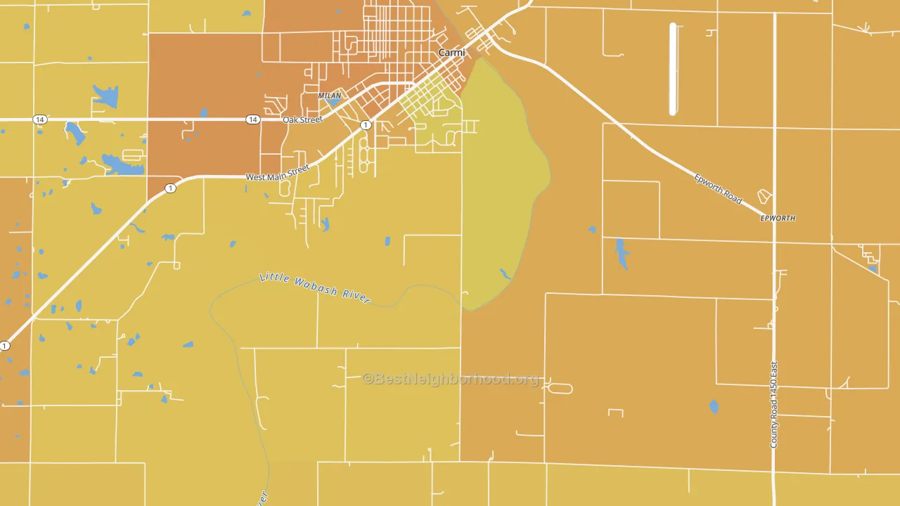 Map of the best neighborhoods in the Herald area, with better matches in green and worse matches in red