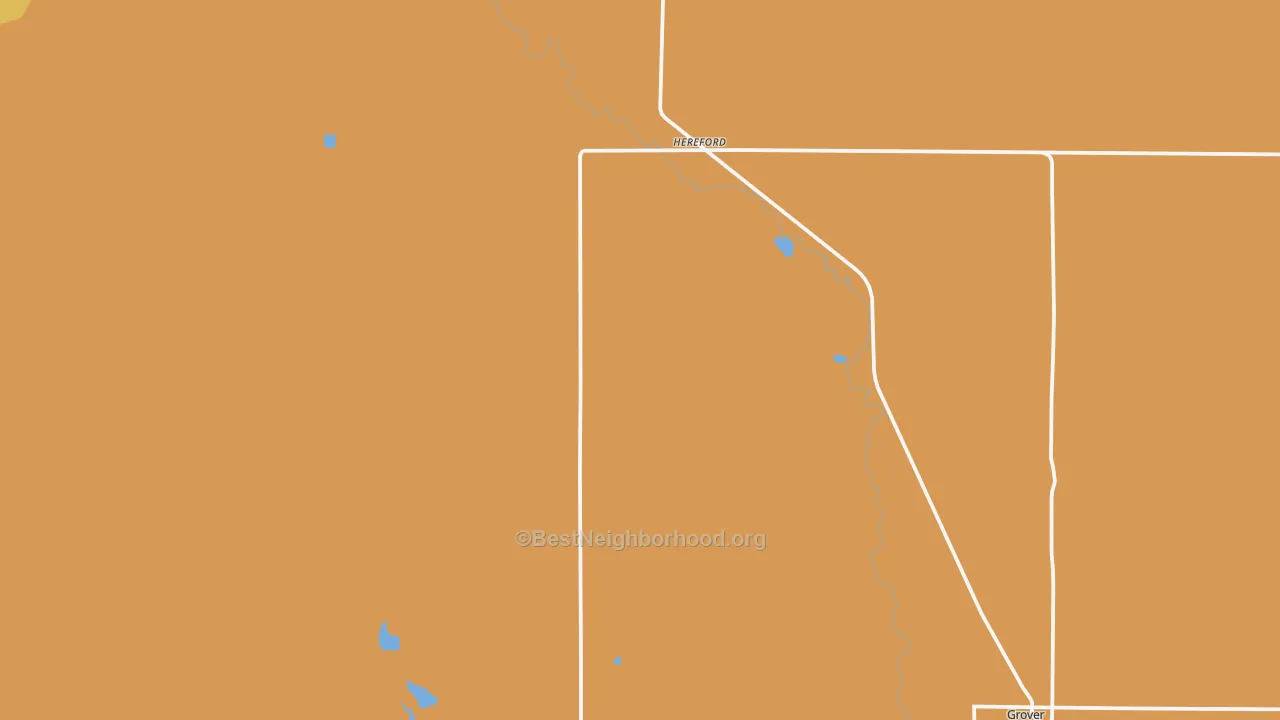 Map of the best neighborhoods in the Hereford area, with better matches in green and worse matches in red