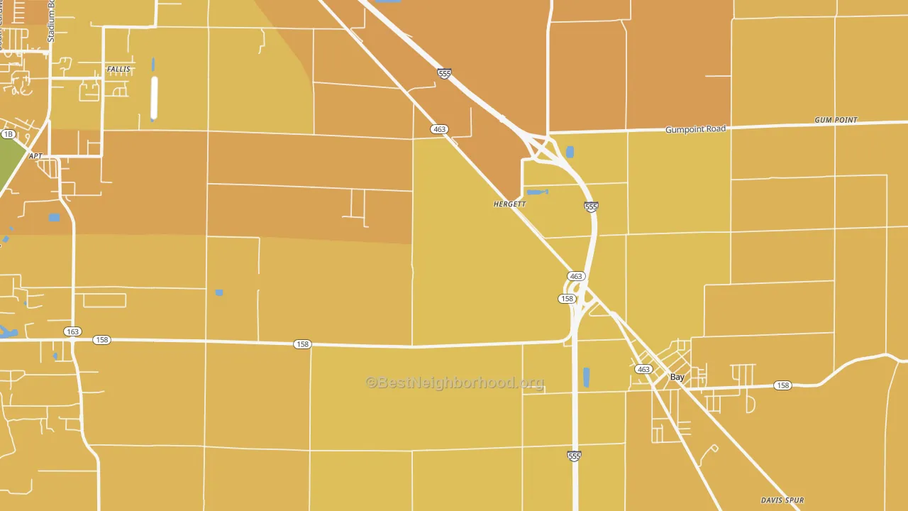 Map of the best neighborhoods in the Hergett area, with better matches in green and worse matches in red