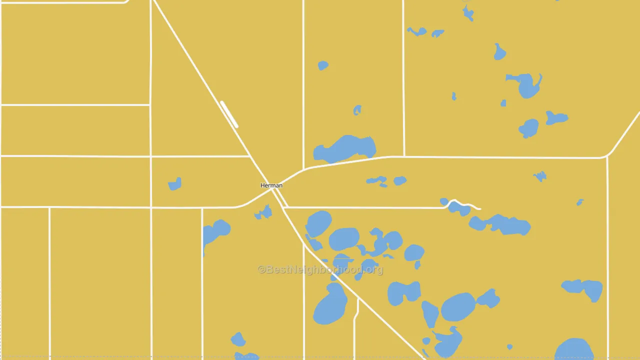Map of the best neighborhoods in the Herman area, with better matches in green and worse matches in red