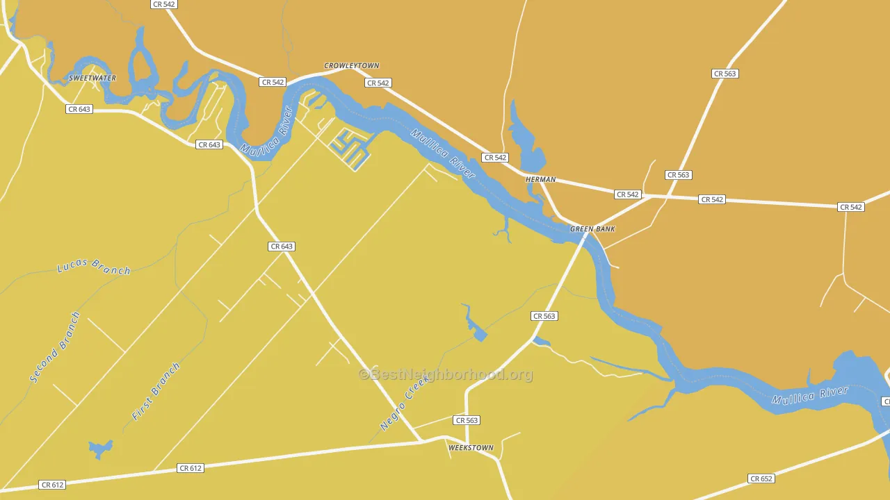 Map of the best neighborhoods in the Herman area, with better matches in green and worse matches in red