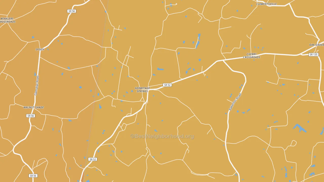 Map of the best neighborhoods in the Hermitage Springs area, with better matches in green and worse matches in red