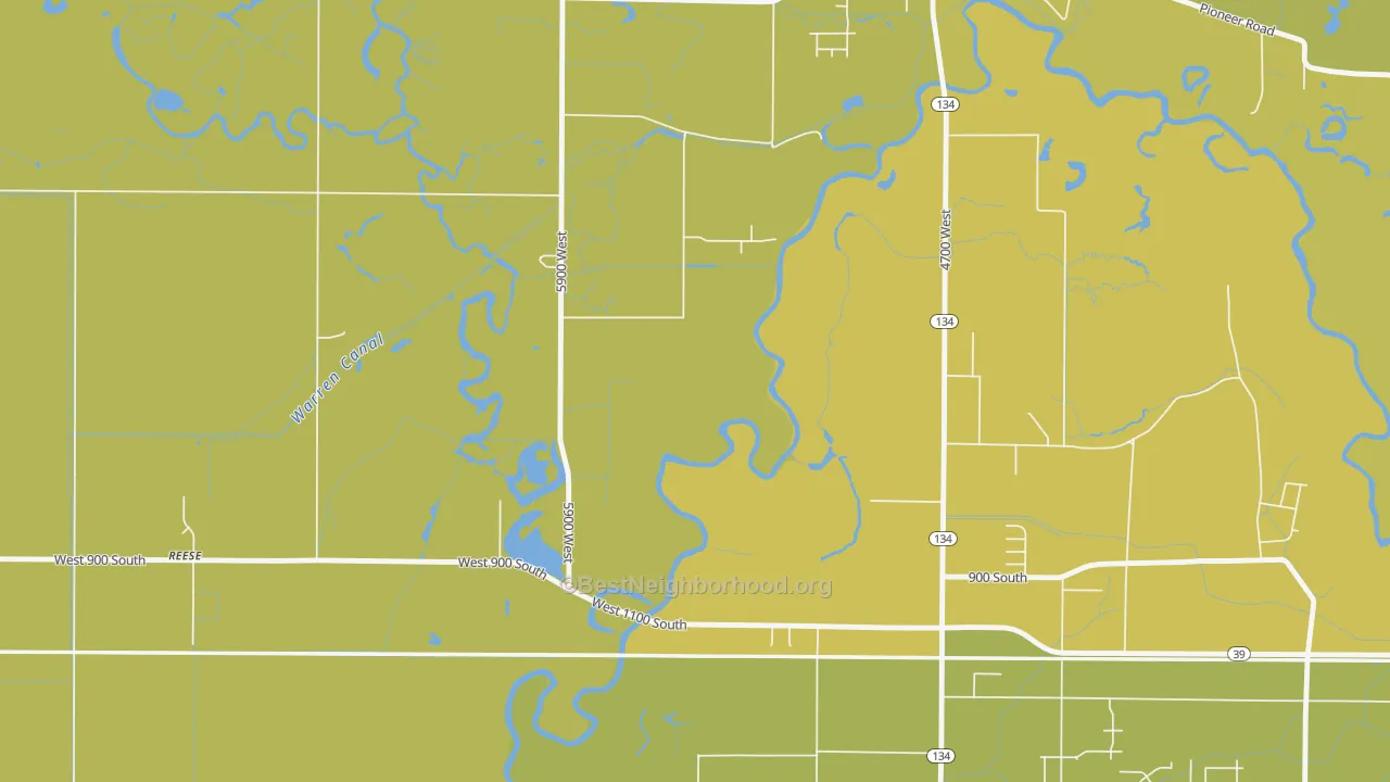 Map of the best neighborhoods in the Hermitage area, with better matches in green and worse matches in red