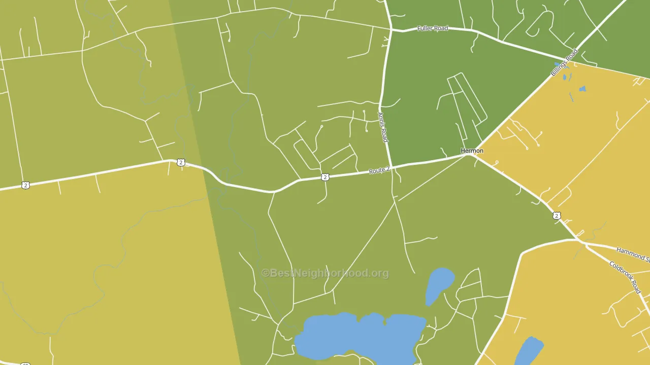 Map of the best neighborhoods in the Hermon area, with better matches in green and worse matches in red