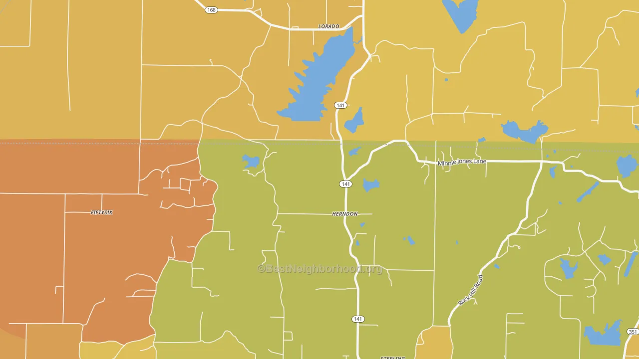 Map of the best neighborhoods in the Herndon area, with better matches in green and worse matches in red