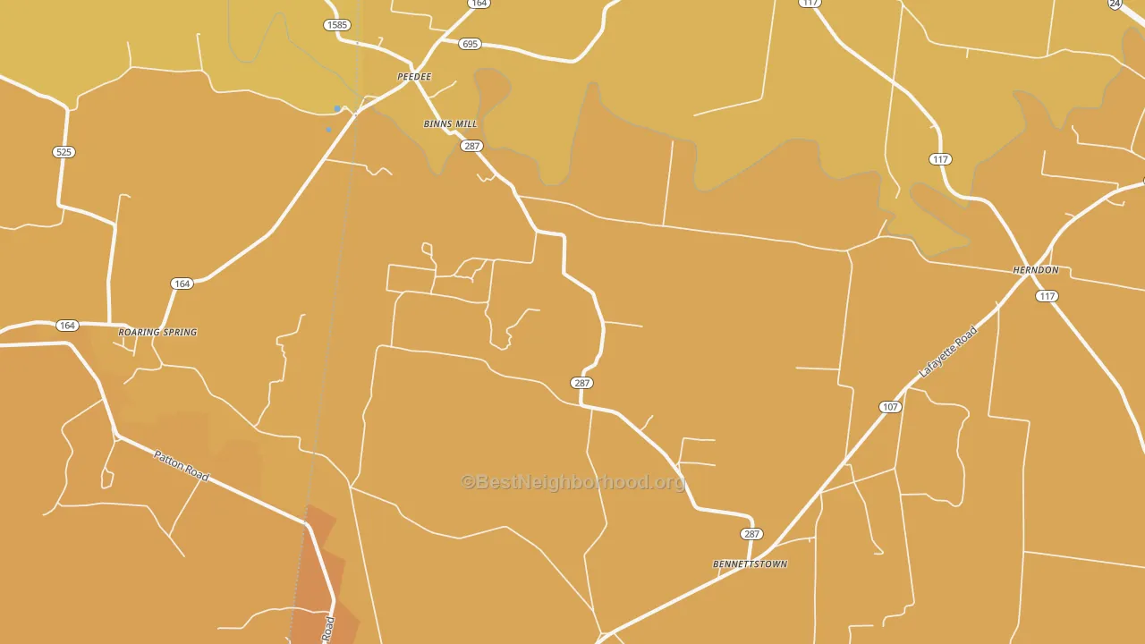 Map of the best neighborhoods in the Herndon area, with better matches in green and worse matches in red
