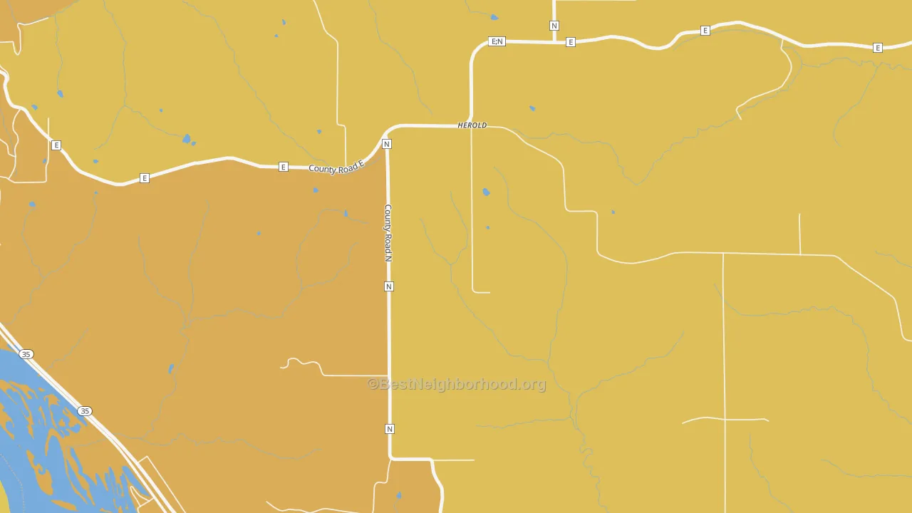 Map of the best neighborhoods in the Herold area, with better matches in green and worse matches in red