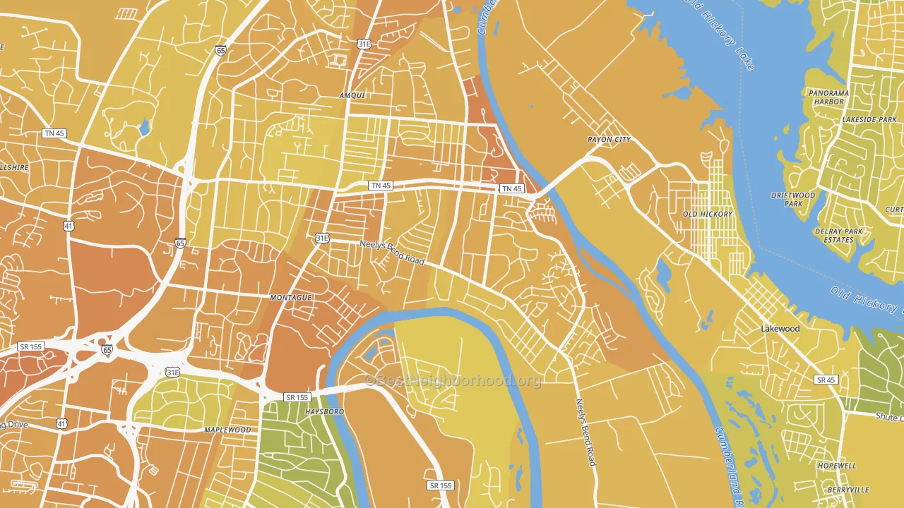 Map of the best neighborhoods in the Heron Walk, Madison area, with better matches in green and worse matches in red