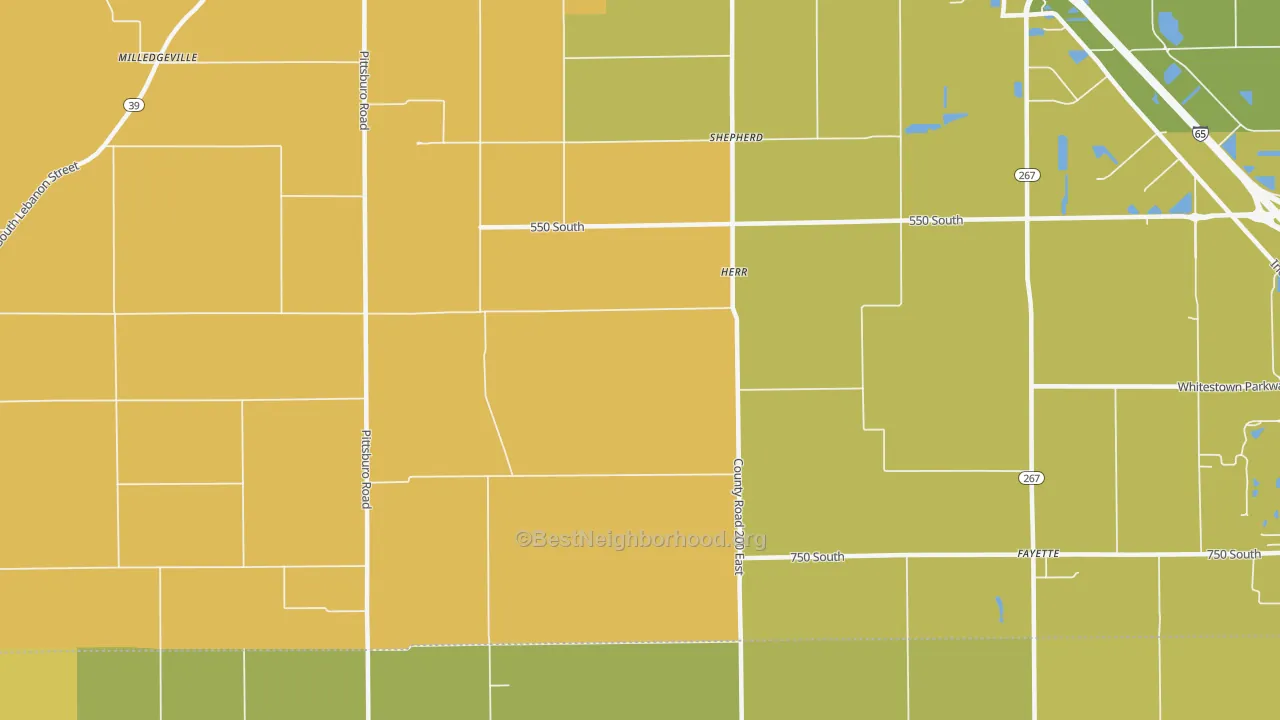 Map of the best neighborhoods in the Herr area, with better matches in green and worse matches in red