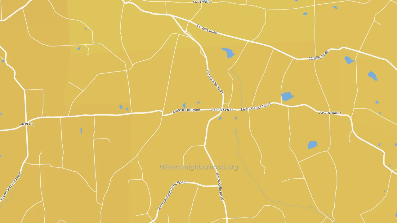 Map of the best neighborhoods in the Herrickville area, with better matches in green and worse matches in red
