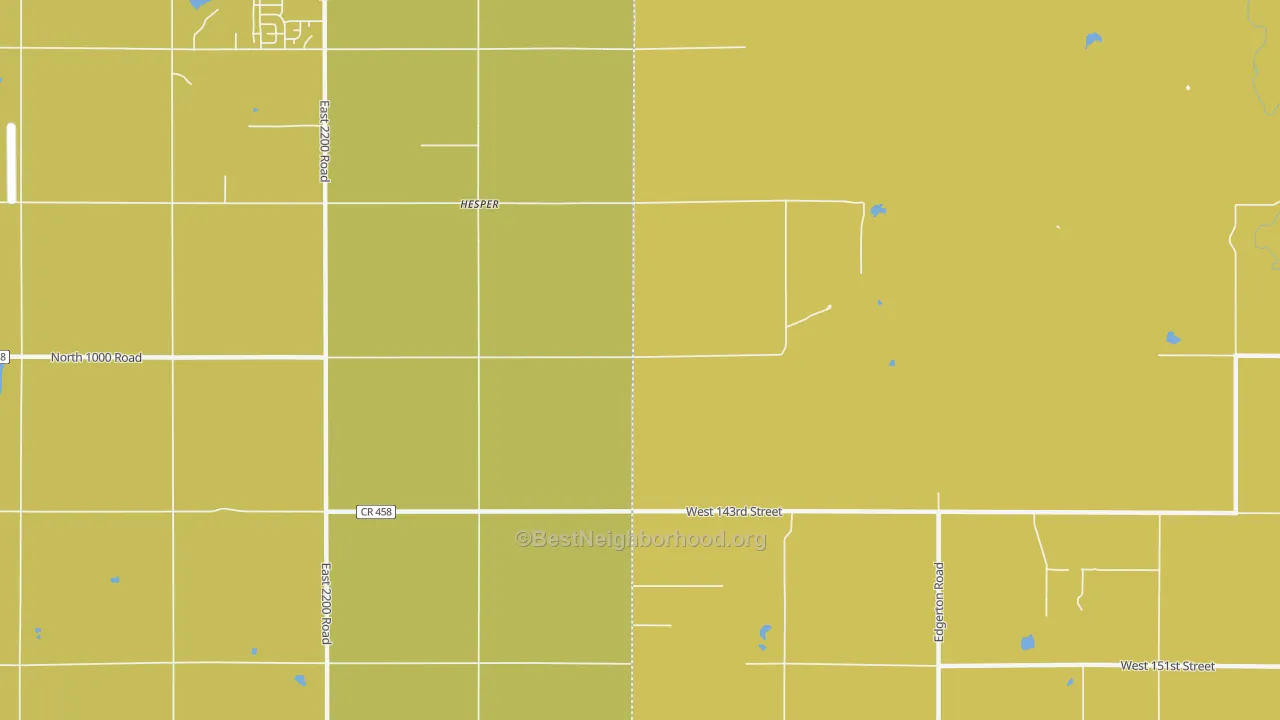 Map of the best neighborhoods in the Hesper area, with better matches in green and worse matches in red