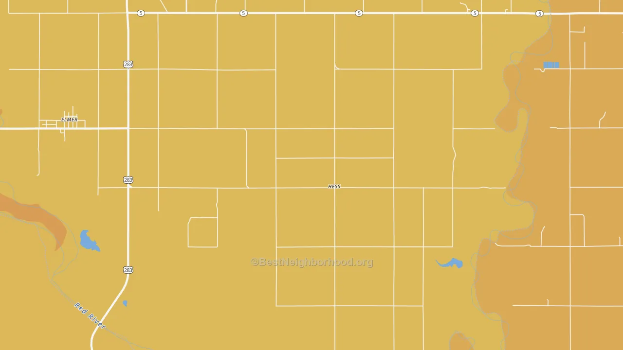 Map of the best neighborhoods in the Hess area, with better matches in green and worse matches in red