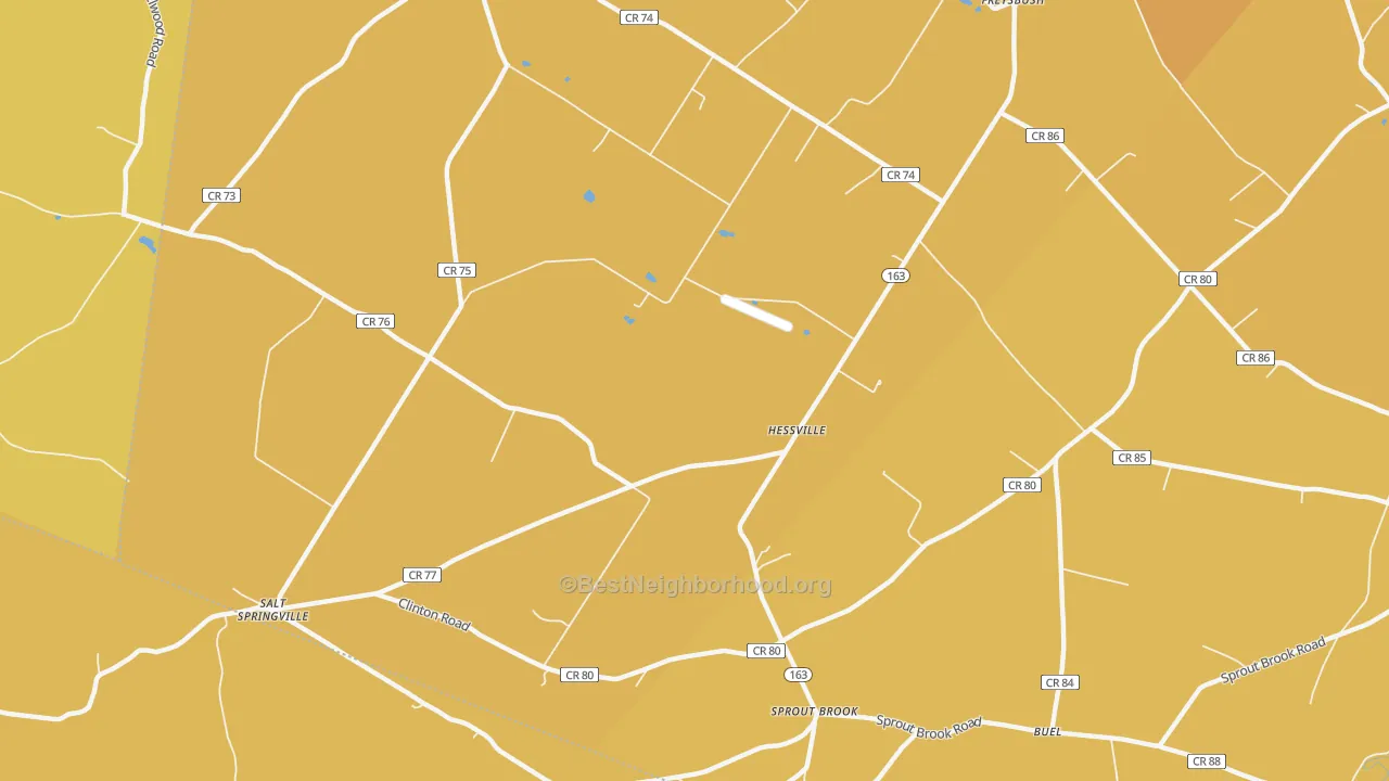 Map of the best neighborhoods in the Hessville area, with better matches in green and worse matches in red