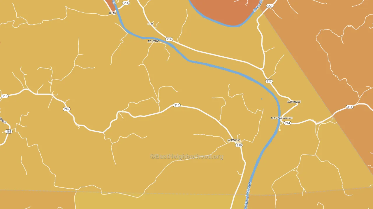 Map of the best neighborhoods in the Hestand area, with better matches in green and worse matches in red