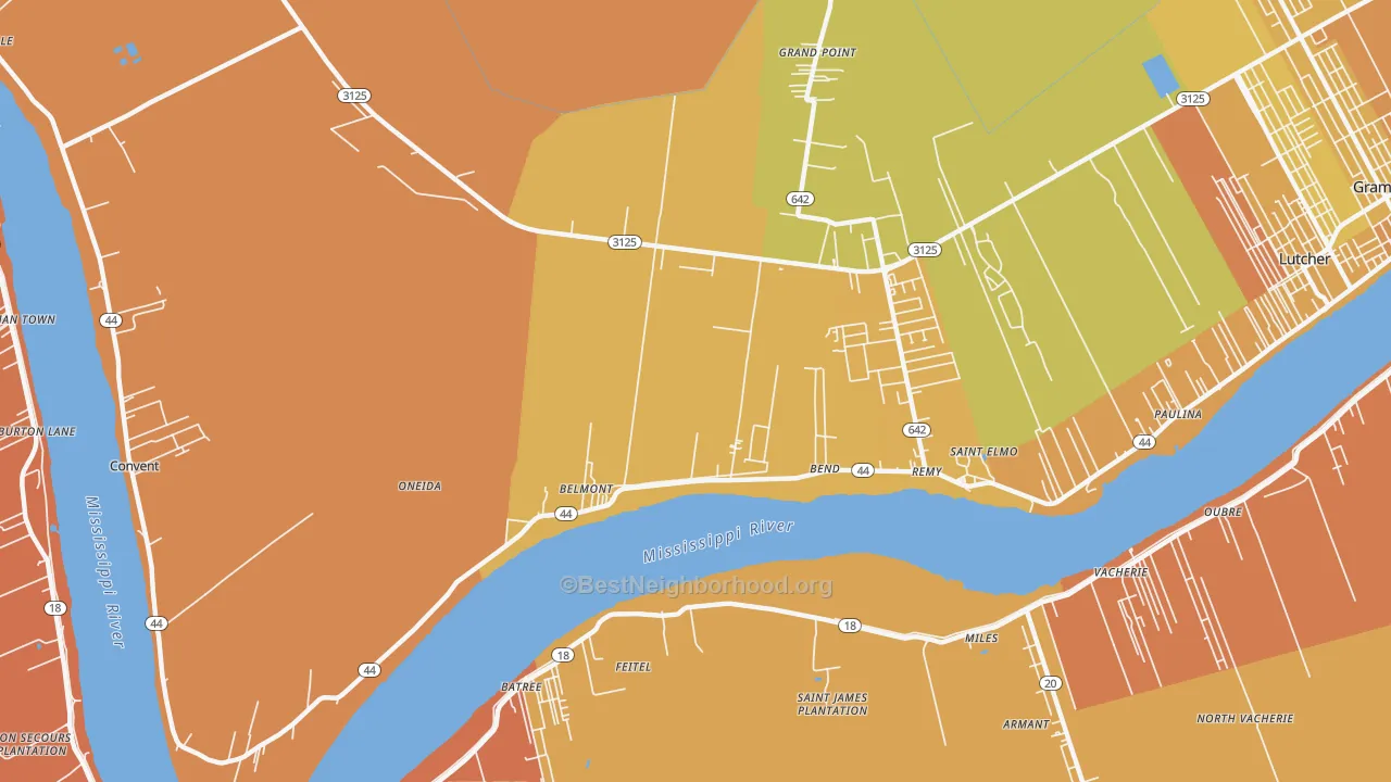 Map of the best neighborhoods in the Hester area, with better matches in green and worse matches in red