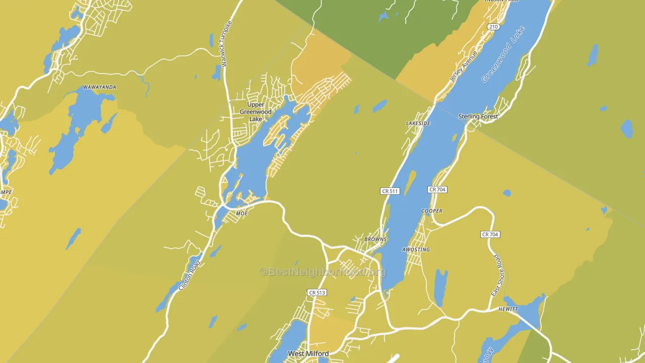 Map of the best neighborhoods in the Hewitt area, with better matches in green and worse matches in red