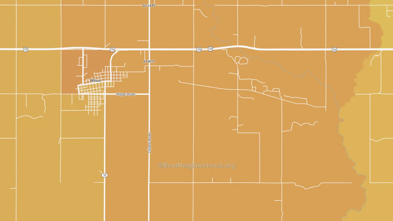 Map of the best neighborhoods in the Hewitt area, with better matches in green and worse matches in red