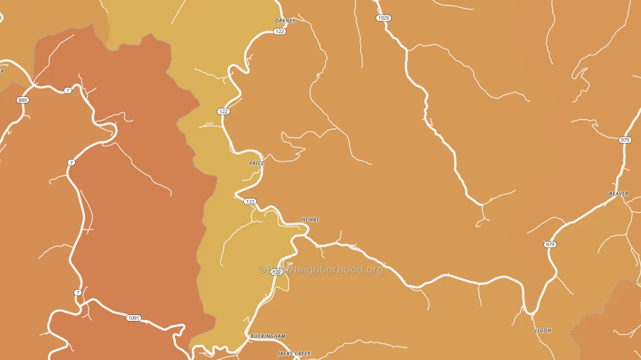 Map of the best neighborhoods in the Hi Hat area, with better matches in green and worse matches in red