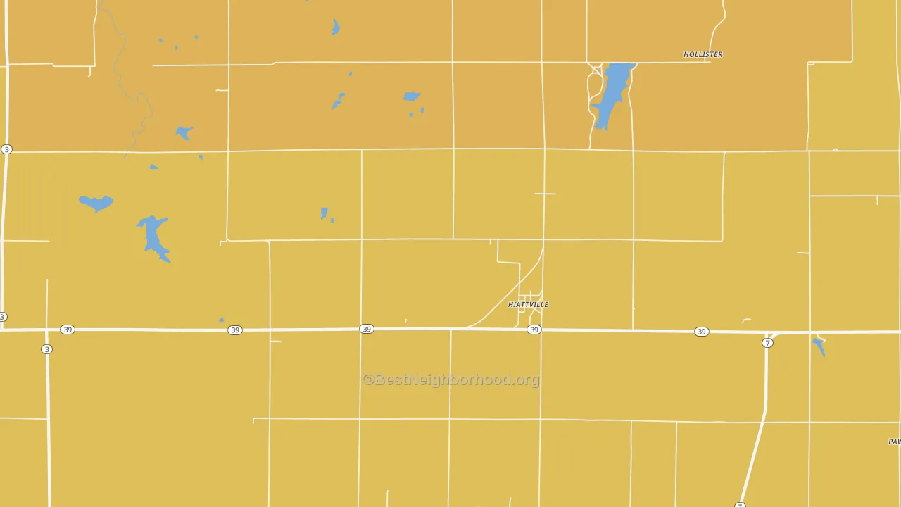 Map of the best neighborhoods in the Hiattville area, with better matches in green and worse matches in red