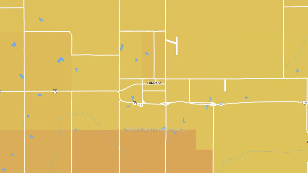 Map of the best neighborhoods in the Hiawatha area, with better matches in green and worse matches in red