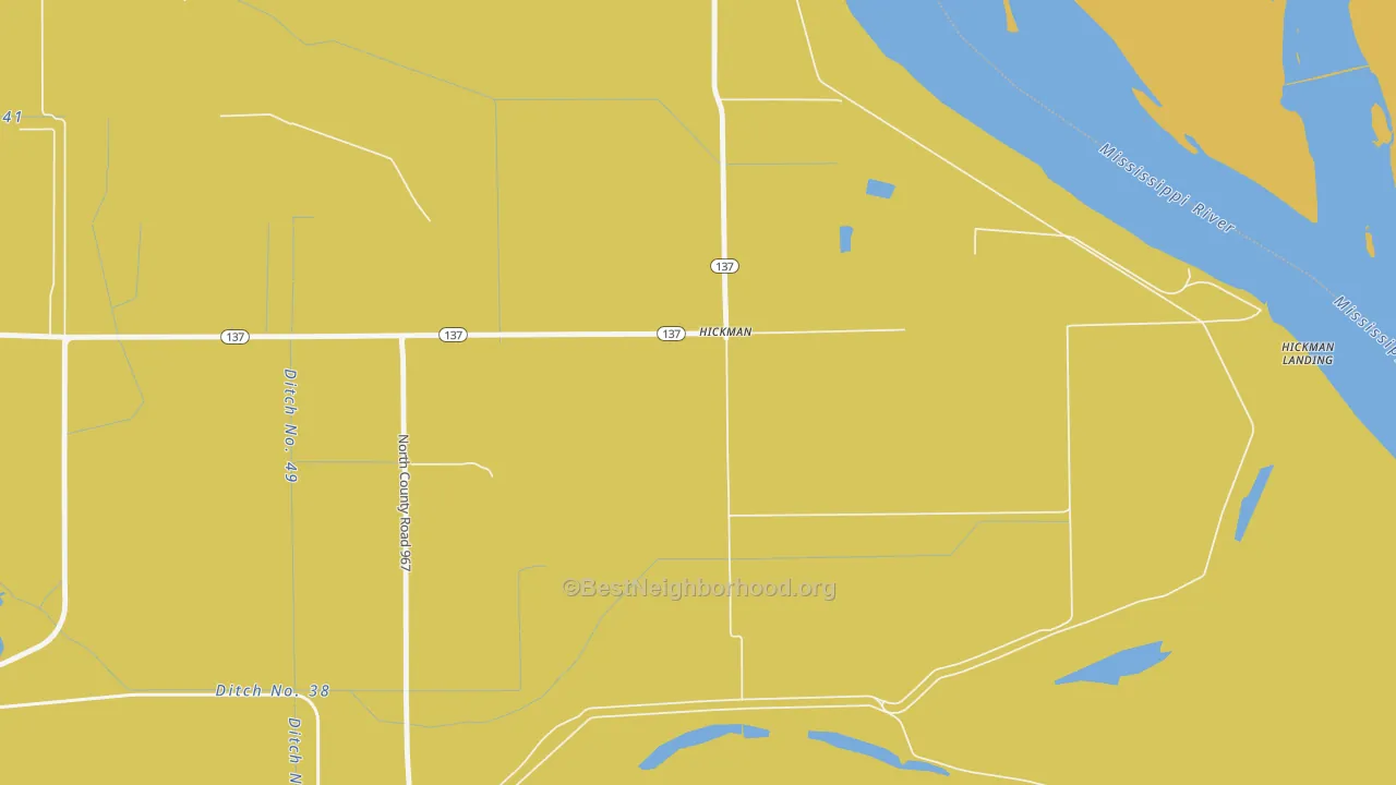 Map of the best neighborhoods in the Hickman area, with better matches in green and worse matches in red