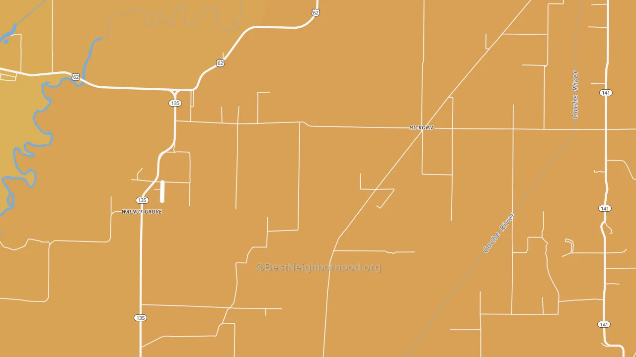 Map of the best neighborhoods in the Hickoria area, with better matches in green and worse matches in red
