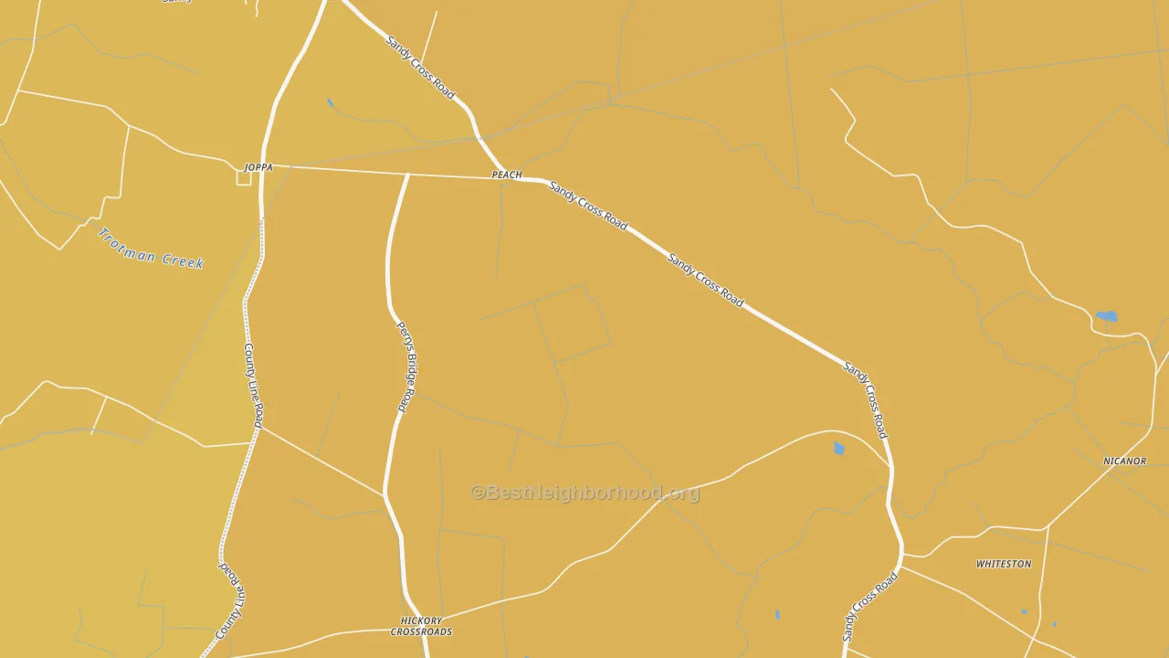 Map of the best neighborhoods in the Hickory Crossroads area, with better matches in green and worse matches in red
