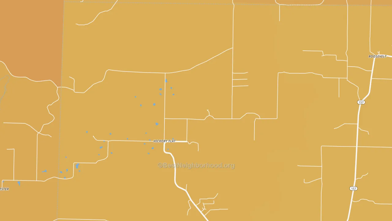 Map of the best neighborhoods in the Hickory Flat area, with better matches in green and worse matches in red