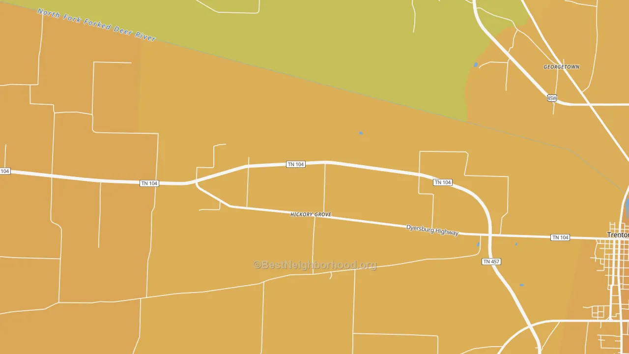 Map of the best neighborhoods in the Hickory Grove area, with better matches in green and worse matches in red
