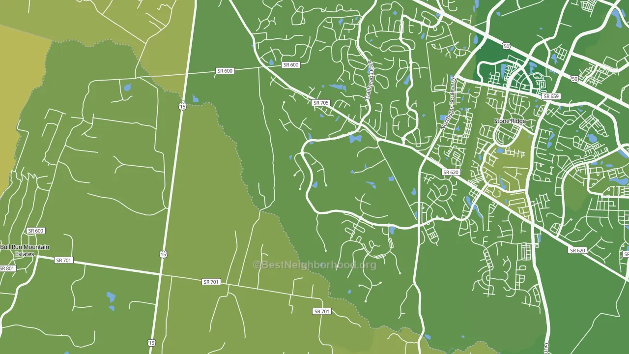 Map of the best neighborhoods in the Hickory Grove area, with better matches in green and worse matches in red