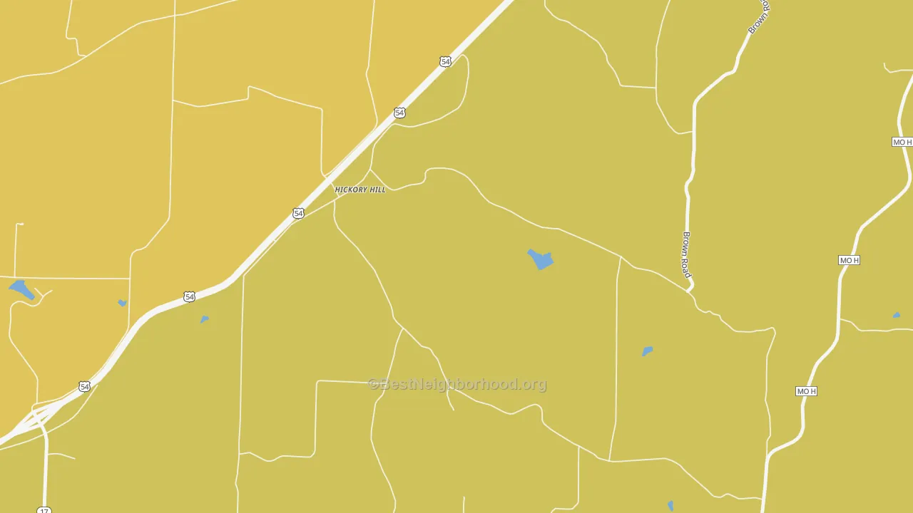 Map of the best neighborhoods in the Hickory Hill area, with better matches in green and worse matches in red