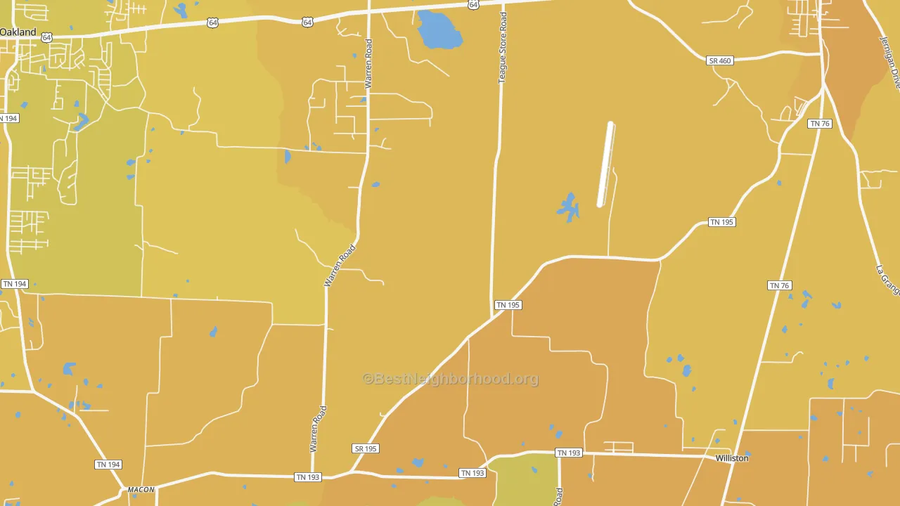 Map of the best neighborhoods in the Hickory Withe area, with better matches in green and worse matches in red