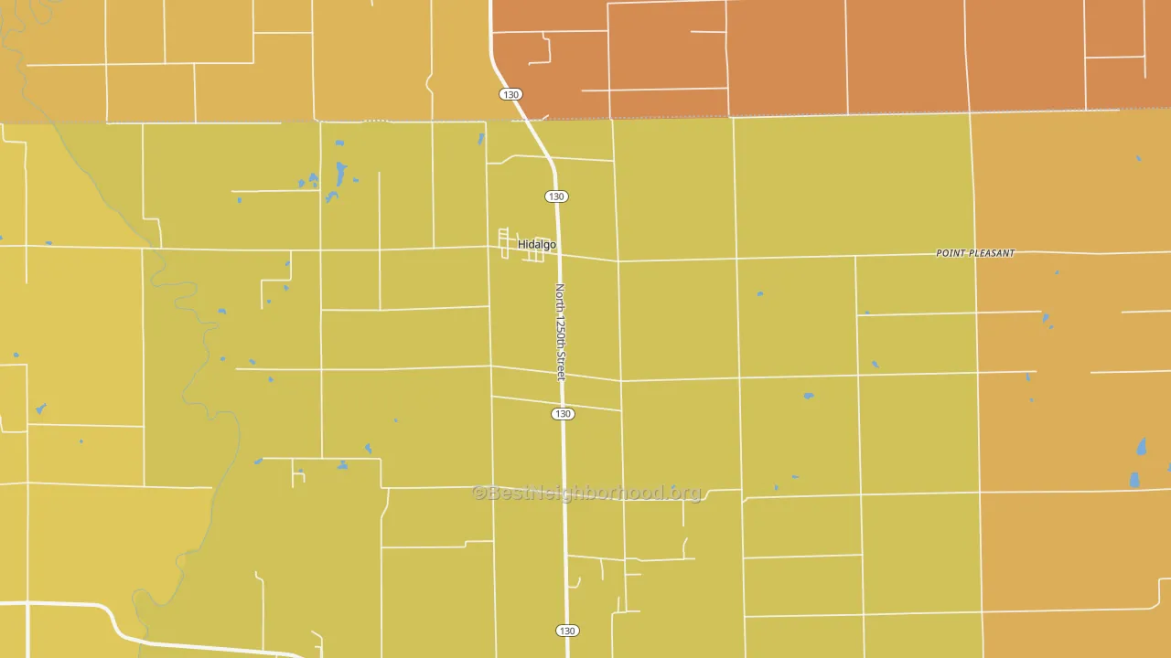 Map of the best neighborhoods in the Hidalgo area, with better matches in green and worse matches in red