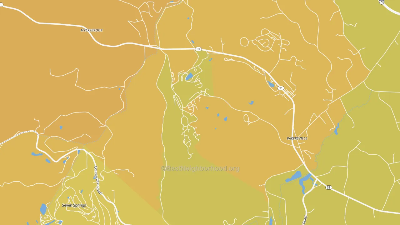 Map of the best neighborhoods in the Hidden Valley area, with better matches in green and worse matches in red