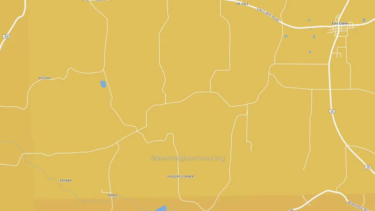 Map of the best neighborhoods in the Higgins Corners area, with better matches in green and worse matches in red