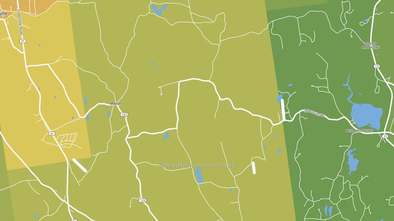 Map of the best neighborhoods in the High Bridge area, with better matches in green and worse matches in red