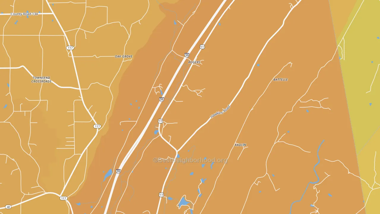 Map of the best neighborhoods in the High Point area, with better matches in green and worse matches in red