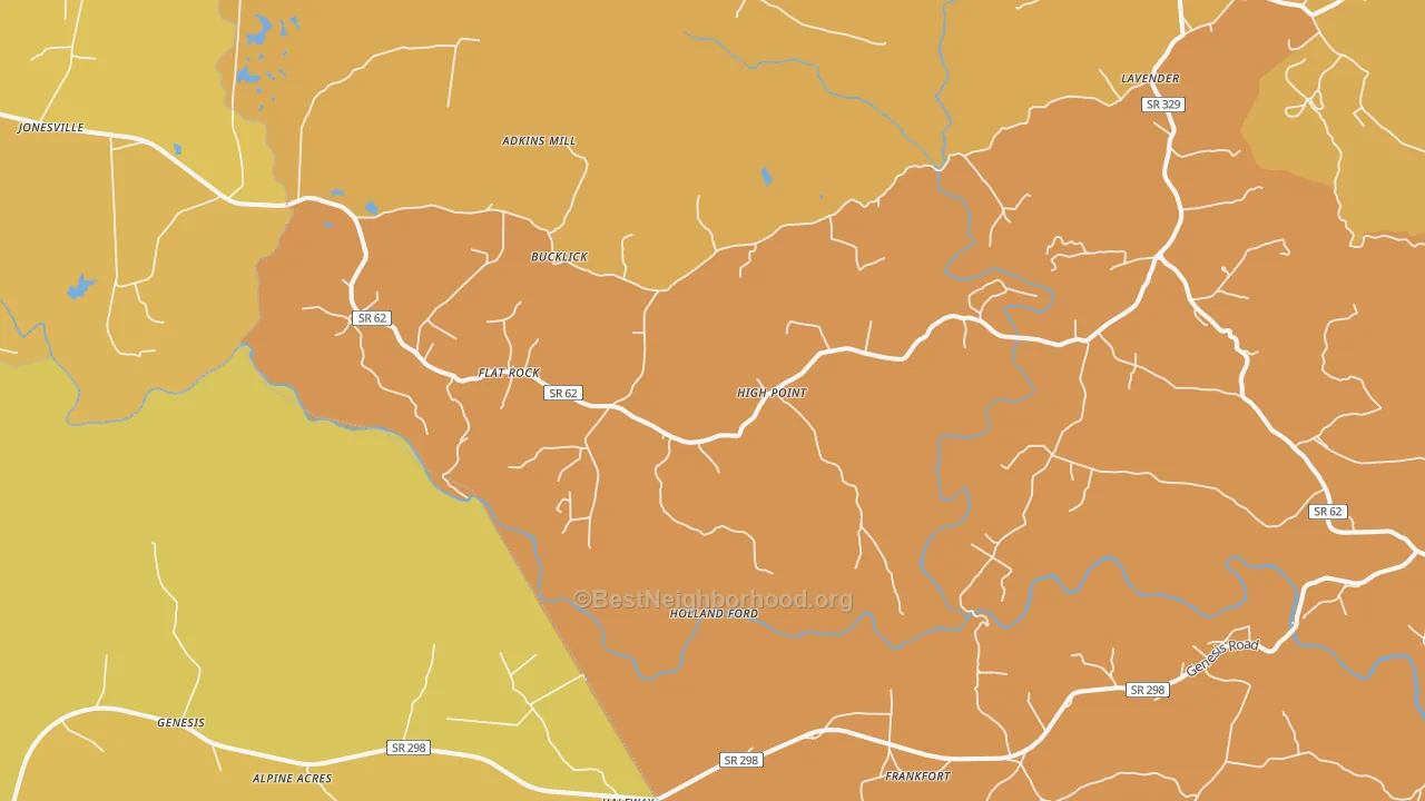 Map of the best neighborhoods in the High Point area, with better matches in green and worse matches in red