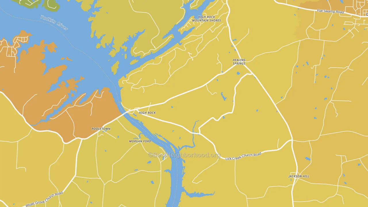 Map of the best neighborhoods in the High Rock area, with better matches in green and worse matches in red