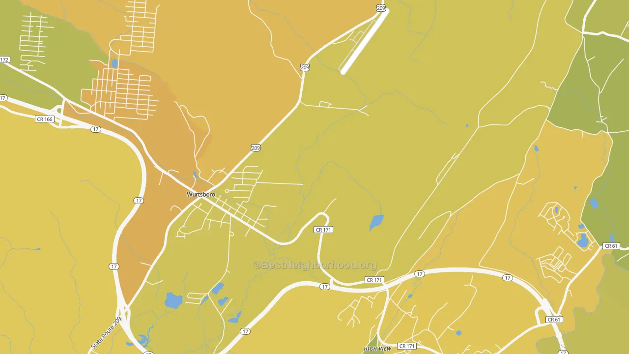 Map of the best neighborhoods in the High View area, with better matches in green and worse matches in red