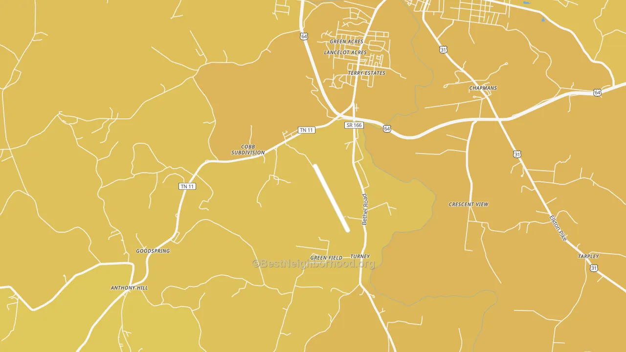 Map of the best neighborhoods in the Highland Heights area, with better matches in green and worse matches in red
