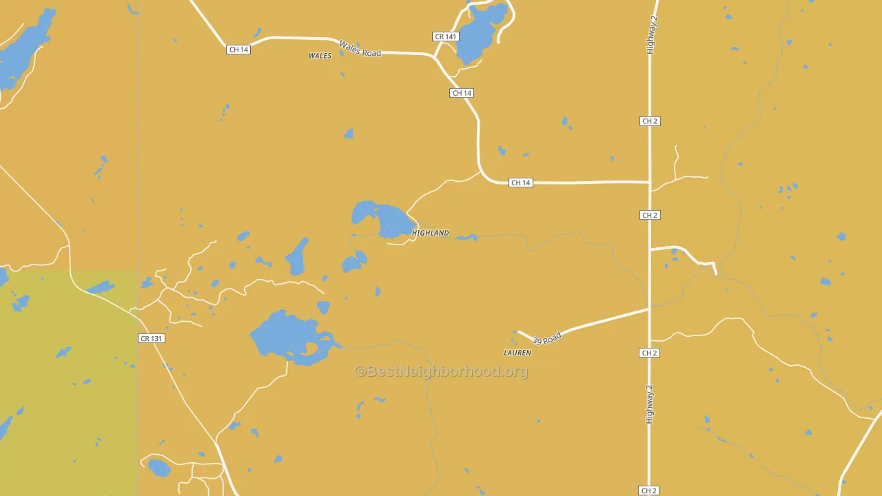 Map of the best neighborhoods in the Highland area, with better matches in green and worse matches in red